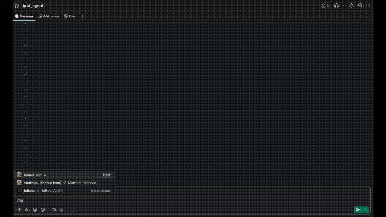 Animated demo showing a team member requesting a new feature from the Slack bot and receiving a preview URL back in the thread