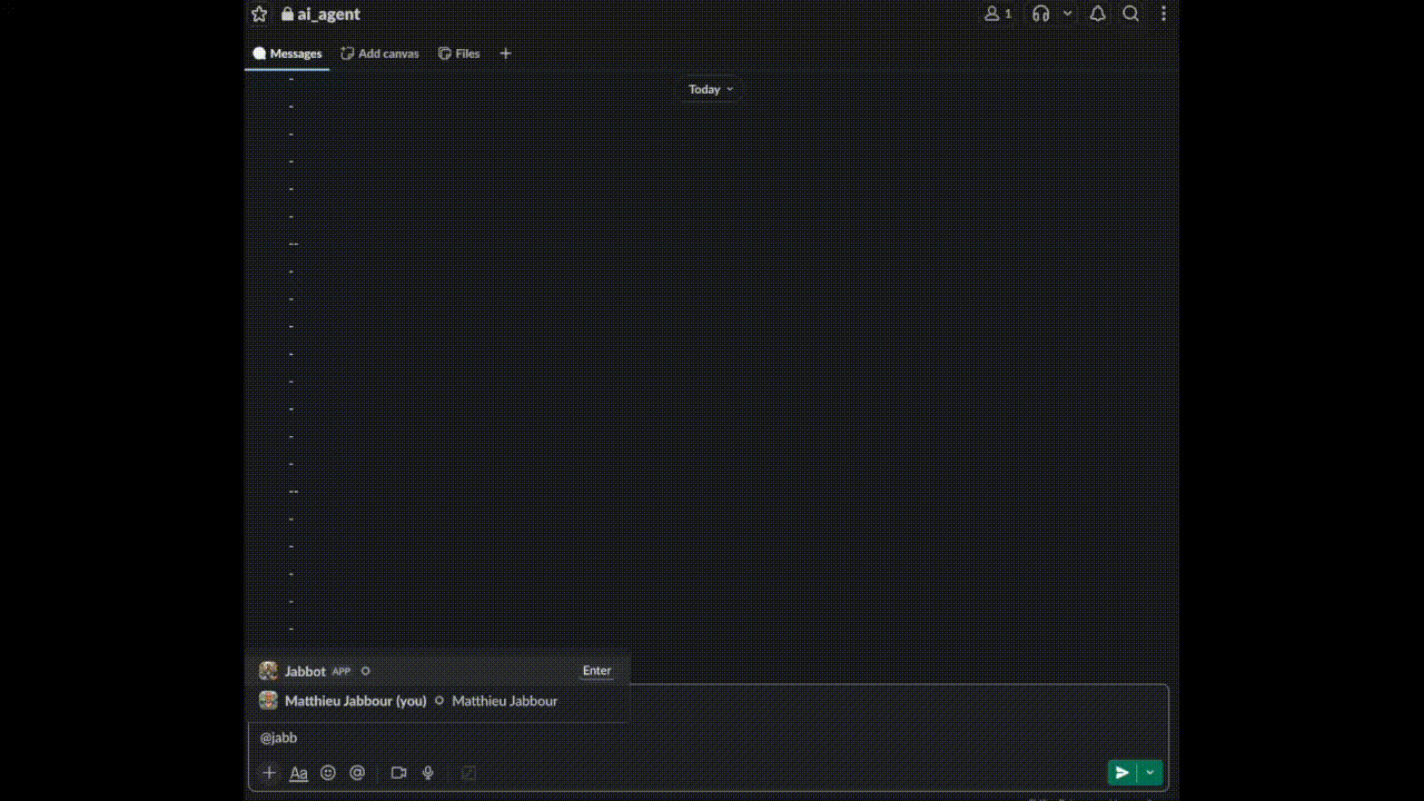 Animated demo showing a non-technical team member asking a question about how the platform works and receiving a grounded answer from the Slack bot